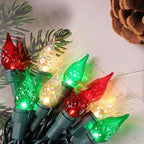 Red White and Green Christmas Lights Outdoor Faceted C5 70 LED