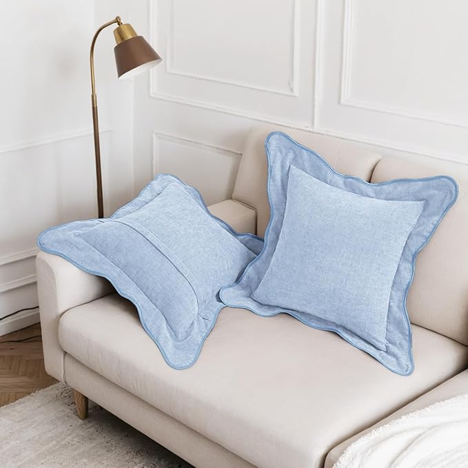 HAUSSY Scalloped Pillow Covers 20x20 Set of 2,Decorative Throw Pillows Cute Aesthetic Preppy Cushion Covers for Couch Bed Living Room,Light Blue