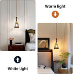 Amber Glass Vintage Pendant Light Height Adjustable Handmade Glass Pendant Lights Kitchen Island Gold Hanging Light Fixture with Wood Handle for Bedroom Dining Room Hotel (1 Pack)