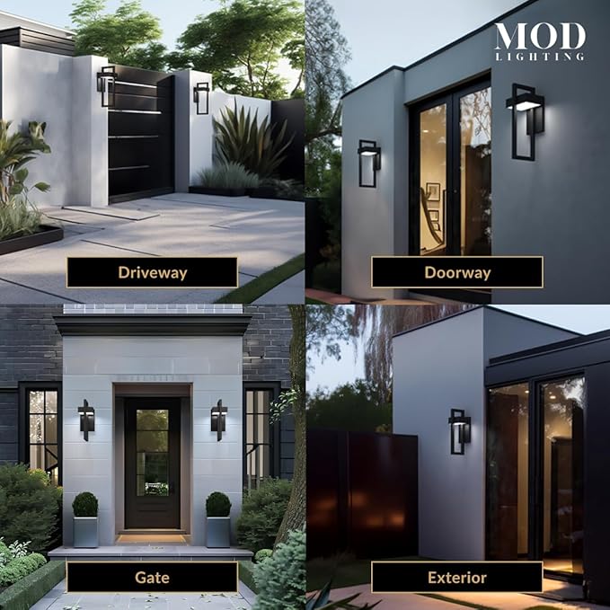 𝗠𝗢𝗗 𝗟𝗜𝗚𝗛𝗧𝗜𝗡𝗚 Terri | Modern Outdoor Wall Lights LED 10W, Exterior Wall Sconce Lights, Stainless Steel Outdoor Light Fixture, Waterproof IP65, 1 Pack (Black | Warm White 3000K | Large 17")