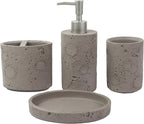 Hymmah Meteorites Bathroom Accessories Set,Farmhouse Bathroom Decor,4 Pcs Resin Gift Set Apartment Necessities, Contain Cotton Swab Jar,Soap Dispenser,Tumbler，Soap Dish/Tray