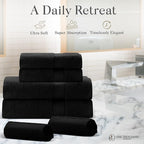 Premium Staple Cotton Bathroom Towel Set - Black 600 GSM 6-Piece Luxury Bath Towel Set 1 Stripe - 2 Bath Towels, 2 Hand Towels & 2 Washclothes Set - High Absorbent & Quick Dry for Gym, Spa, Hotel