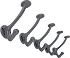 Ambipolar 5-Pack Vintage Decorative Cast Iron Wall Mounted Coat Hooks, Heavy Duty Black Hooks for Coats, Hats, Purse, Towels, Modern Farmhouse Decorative Hooks Black