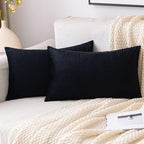EMEMA Pack of 2 Velvet Throw Pillow Covers Decorative Rectangle Pillowcase Soft Solid Cushion Case for Sofa Bedroom Chair Car 12x20 Inch Black