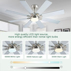 KNUN Nickel 48 Inch Ceiling Fans with Lights and Remote/APP Control, Low Profile Ceiling Fan, 8 Blades，LED Dimmable, Reversible DC Motor, Noiseless, Ceiling Fan for Bedroom Indoor/Outdoor Use
