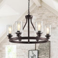 6-Light Farmhose Chandelier for Dining Room Light Fixture Oil Rubbed Bronze Kitchen Pendant Light Round Rustic Ceiling Hanging Lighting with Glass Globes Adjustable Height Metal E26