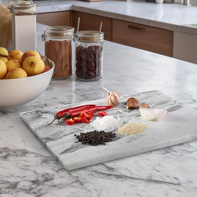 Koville Brazilian Natural Marble Cutting Board for Kitchen, 16x12inch Large Hand Crafted Marble Slab for Cheese, Charcuterie, Pastry Board - Wedding Gift, House Warming Gift