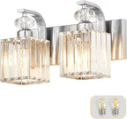 Modern Bathroom Vanity Light, 2-Light Nickel Bathroom Lighting Fixtures Over Mirror, 12.6" Crystal Wall Light Sconce for Bathroom/Bedroom/Vanity, Includes LED Bulbs, Easy Installation
