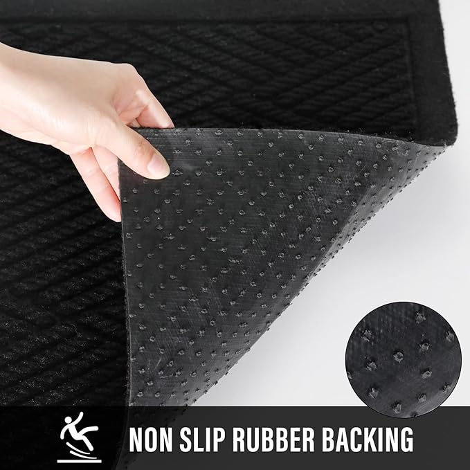Sturdy Front Door Mat, Absorbent Muddy Dirt Resist Welcome Door Mats Outdoor Indoor, Stain and Fade Resistant, Non-Slip Rubber Backing Low Profile Doormat for Entryway, 47×32, Black