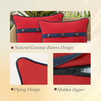 Outdoor Sunbrella Decorative Pillows with Triple Coconut Buttons Pack of 4, 18" x 18" Outdoor Pillow Set for Couch Bed Throw Patio Sofa, Canvas Logo Red/Specrtum Indigo