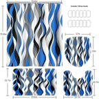 Modern Striped Shower Curtain Set with Waterproof Fabric, 70.8x70.8 Inches, Includes 12 PCS Hooks - Blue, Black, White, Grey Design, Home Bathroom Decor with Rugs and Toilet Lid Cover.