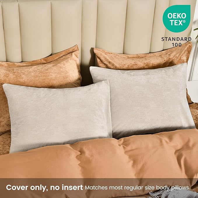 PHF Truly Velvet Pillowcases Standard Size, No Insert, 2 Pack Ultra Soft Breathable Pillow Shams Covers with Envelope Closure, 20" X 26" Luxury Cozy Warm Fuzzy Flannel Pillow Cases, Sand