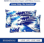 Decorative Throw Pillow Covers Set of 2 Blue Leaves of Tropical Pillow Covers 12x20 inch Soft Short Plush Square Throw Pillows,Farmhouse Outdoor Pillow Covers for Couch Sofa Living Room