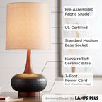 360 Lighting Andi Mid Century Modern Table Lamp 24.5" High Hammered Bronze Ceramic Wood Off White Tall Drum Shade for Living Room Bedroom House Bedside Nightstand Home Office (Color May Vary)