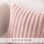 MOSAYT Spring Faux Fur Throw Pillow Covers 18x18, Set of 2, Plush Velvet Soft Pillow Case,Fluffy Striped Decorative Couch Pillow Covers for Sofa, Bedroom, Living Room(Pink)