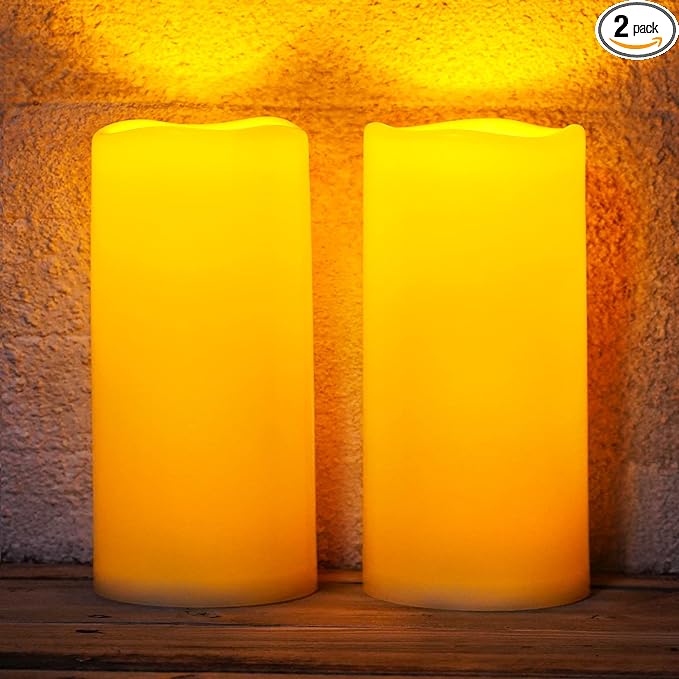 Homemory Large Solar Candles Outdoor Waterproof, 4"x10", Dusk to Dawn, Solar Powered Flameless Candles for Outdoor, Lanterns, Set of 2