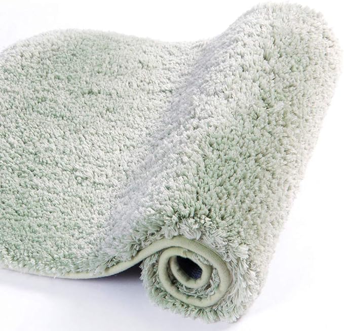 Walensee Bath Rug - Non Slip, Soft Microfiber Shaggy Bath Mat (20 x 32, Pale Green) Water Absorbent, Machine Washable, Thick Plush Shower Mat