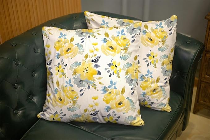 CAPSCEOLL 2PCS Yellow Flower Zipper Pillow Cases 18X18Inch Blue Small Autumn Botanical Black Blossom Bouquet Petal Romantic White Holiday Pillow Covers for Bedroom Sofa Square Pillow Covers