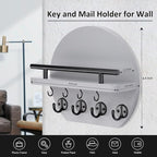 Nekon Key Holder for Wall - 9.8 Inch Apartment Wall Decor with Shelf and 8 Key Hooks, Circular Wood Key Hanger for Home Decor (Gray)