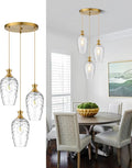 3-Light Pendant Lighting, Modern Brushed Gold Dining Room Chandelier Light Fixture Over Table with Hammered Glass, Brass Cluster Hanging Lights for Kitchen Island Dining Room Bedroom, E26