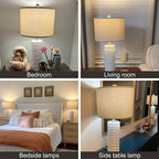 PORTRES 24" Farmhouse Ceramic Table Lamp Set of 2 for Bedroom Living Room White Desk Decor Bedside Lamps for Study Room Office Dorm Modern Accent Nightstand Lamp End Table Lamps