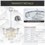 20” Modern Crystal Chandeliers, Chrome Round Chandeliers for Dining Room 3 Tiers 7 Lights Luxury K9 Crystal Ceiling Pendant Light Fixture for Foyer Bedroom Closet