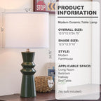 24.75" Green Lamps Set of 2 for Living Room, Ceramic Green Table Lamps for Bedroom Set of 2, Dark Green Bedside Lamp for Nightstand, Retro Table Lamp Set 2 for Buffet, Home Office