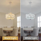 Rattan Chandelier for Dining Room, 4-Light Pendant Light Fixture with White Drum Shade, Adjustable Woven Wicker Flush Mount Ceiling Light, Modern Hanging Lighting for Kitchen Island Entryway