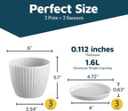 White Gray 6-Inch Plant Pots with Drainage & Saucers 3 Pack, Indoor & Outdoor Planters for Houseplants, Herbs, and Flowers, Durable & Weatherproof Material, Stackable, Lightweight, Minimalist Design