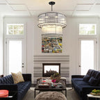 37" Modern Black Round Chandeliers, 3-Tier 16-Light Water Ripple Crystal Glass Chandelier, for Living Room, Foyer, High Ceiling Staircase, Dining Room, Luxury Adjustable Hanging Chandelier