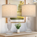 TOBUSA Farmhouse Living Room Table Lamps Set of 2, Grey Rustic Vintage Table Lamps for Bedroom Nightstand, Antique Bedside Desk Lamps with Linen Shade, 22’’ Traditional Resin Lamp Sets for End Table