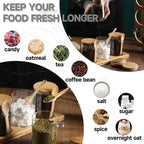 Glass Spice Storage Container with Spoon, 3PCS 20oz Airtight Sealed Condiment Jar with Tray, Kitchen Pantry Seasoning Canister Set for Salt Coffee Sugar Tea & Bathroom Cotton Swab Ball
