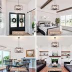 Farmhouse Chandelier Dining Room Light Fixtures,6-Light Kitchen Island Light Rustic Wood Grain Finish Geometric Chandelier for Entryway Stairway Foyer,UL-Listed