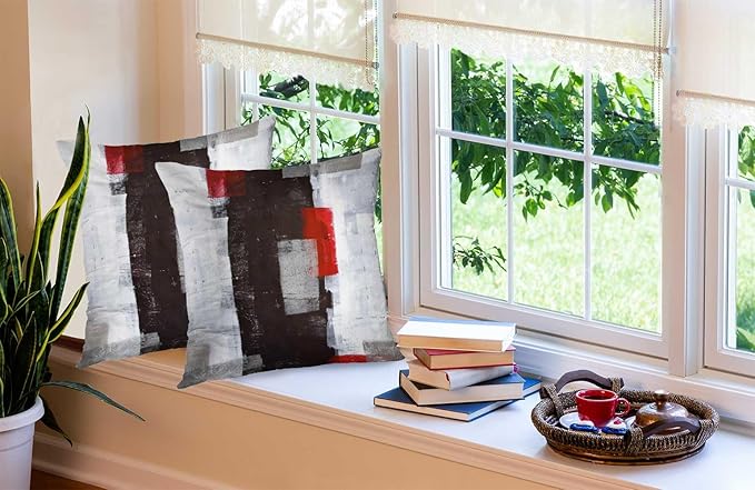 CAPSCEOLL Black Red Grey Art Artwork Throw Pillow Covers,Decorative Throw Pillow Covers 18 X 18 Inches Set of 2 Pillow Cases Decorative,Abstract Oil Painting Pillowcases for Bedroom,Living Room