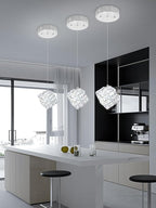 1-Light Modern Chrome Pendant Light Fixtures for Kitchen Island Small Hanging Crystal Chandelier for Bedroom Entryway Living Room Foyer Hallway LED Dimmable Chandeliers for Dining Room