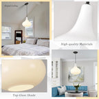 11" Milk White Glass Pendant Light, Blown Glass Hanging Ceiling Light Fixture with Black Finish, Large Vintage Modern Pendant Lamp for Kitchen Island, Sink, Hallway, Living Room