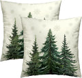Pine Tree Forest Pillow Covers 22x22 Set of 2, Snow Green Fir Cedar Trees Beige Throw Pillowcase Winter Farmhouse Decorative Cushion Case for Couch Sofa Bed Home Outdoor