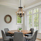 Farmhouse Hanging Pendant Lighting, 4-Light Rustic Flush Mount Ceiling Light Fixture,Modern Faux Wood Vintage Chandelier for Dining Room Kitchen Island Foyer Hallway Entryway Bedroom