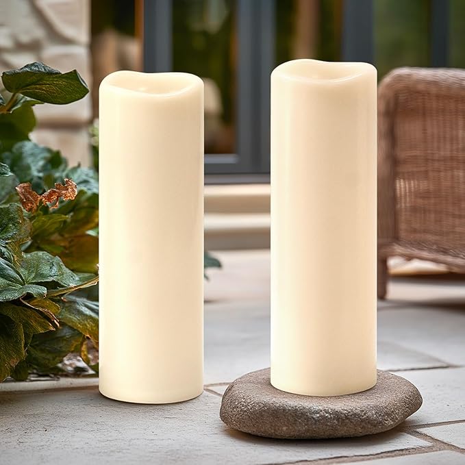 4" x 14" Large Waterproof Outdoor Flameless Candles Battery Operated LED Flickering Pillar Candles with Remote and Timer for Indoor Outdoor Lanterns, Off White, Long Lasting, Set of 2