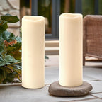 4" x 14" Large Waterproof Outdoor Flameless Candles Battery Operated LED Flickering Pillar Candles with Remote and Timer for Indoor Outdoor Lanterns, Off White, Long Lasting, Set of 2