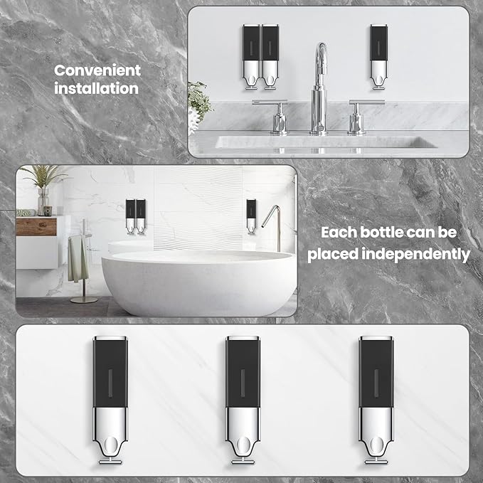3-in-1 Quadrate Dispensers for The Shower,Shower soap Dispenser,Conditioner Dispenser, Shampoo Dispenser,No Drilled Wall Mounted Distributor,Hotel,Bathroom,Home (Triple, Black)
