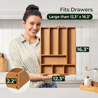 Carbonized Bamboo Kitchen Drawer Organizer, 8 Slots Silverware Organizer, Utensil Holder & Cutlery Tray, 2.2" Deep for Extra Capacity, Non-Slip Feet Included
