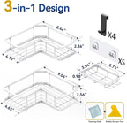 YASONIC Corner Shower Caddy Organizer, 3-Pack Adhesive Rustproof Stainless Steel Shower Shelves with Soap Holder, No Drilling Shower Storage Rack for Family Renters Bathroom, White