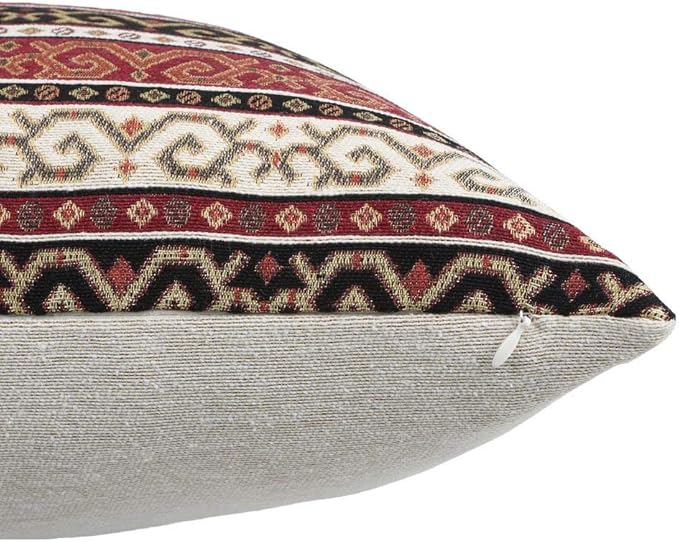 Decorative Throw Pillow Covers Burgundy Red and Black - 22 x 22 Inches Kilim Pillows, Boho Room Decor for Couch, Bohemian Square Case for Farmhouse, Ethnic, for Patio, for Window Seat