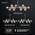 16-Light Globe Sputnik Chandelier, Mid Century Modern Light Fixture Over Table, Brass Gold Linear Chandeliers for Dining Room and Kitchen Island (Smoke Grey Glass Bubble Shades, 40 Inch)