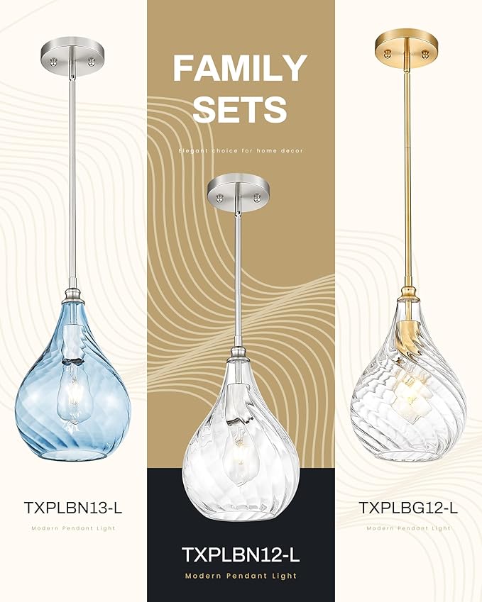 TENGXIN 8 Inch Hanging Pendant Lights,Island Lights for Kitchen,Brushed Nickel Finished Hammered Pendant Light,Farmhouse Pendant Light for Dining Room,Bedroom,TXPLBN12-L