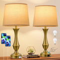 Upgraded Touch Lamps for Night Stands Set of 2 - Bedside Lamps with USB C+A, 3 Way Dimmable for Bedroom Living Room End Tables Office (Oat Shade&Coppery Base)