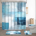 Lnond 4Pcs Bathroom Shower Curtain Sets with Rugs,Turquoise White Painting Art Bathroom Sets with Shower Curtain and Rugs and Accessories