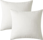 MIULEE Decorative Linen Check Euro Shams Throw Pillow Covers Neutral Farmhouse Vintage Christmas Pillow Covers 22x22 Set of 2 Boho Modern Home Decor for Sofa Couch Bedroom Cushion Cream White
