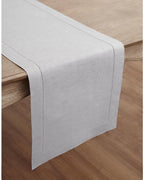 Solino Home Linen Soft Grey Table Runner 72 Inches Long - 100% Pure Linen Hemstitch Table Runner 14 x 72 Inch for Dresser, Dining, Fall, Autumn, Halloween, Thanksgiving, Christmas - Classic Hemstitch